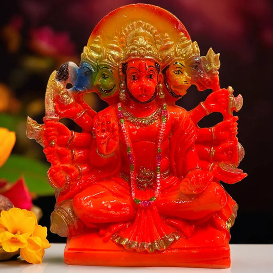 Panchmukhi Hanuman Ji Marble Murti | Blessed by Sankat Mochan Temple from Kashi | Spiritual Gift for Hanuman Jayanti, Diwali | Religious Idol for Home Temple | Multicolour (14L × 6W × 16H cm)