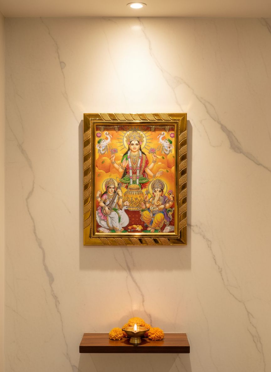 Goddess Laxmi Lord Ganesha with Maa Saraswati Photo Frame, Idol for Home Temple, Daily Pooja, Dhanteras, Diwali (20x16 cm)