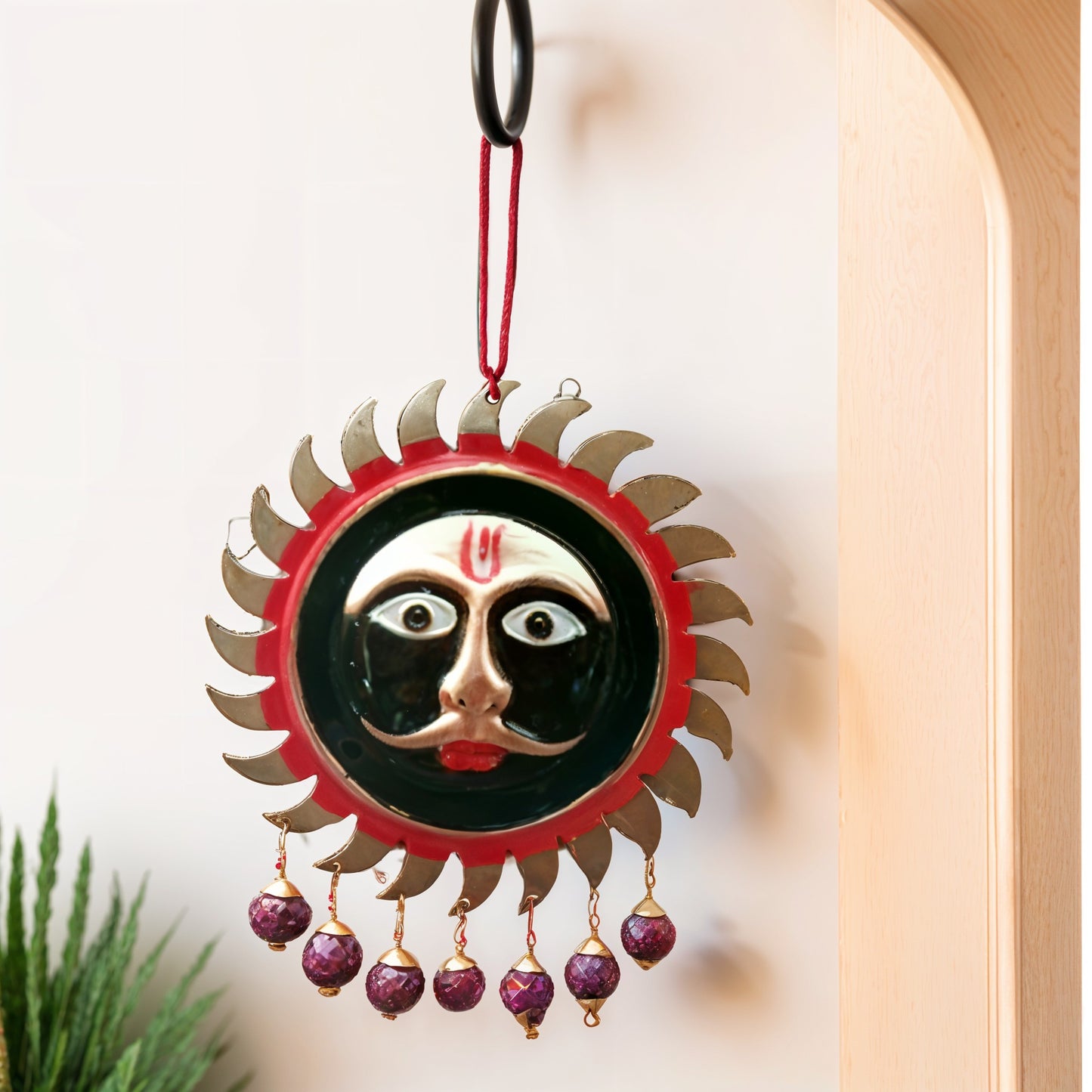 Baba Kaal Bhairav Sun Face Wall Hanging, Banarasi Hand Craft, for Prosperity & Prosperity | Spiritual Banarasi Vastu Gift (5 * 3.5) Inches