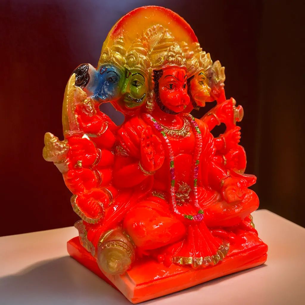 Panchmukhi Hanuman Ji Marble Murti | Blessed by Sankat Mochan Temple from Kashi | Spiritual Gift for Hanuman Jayanti, Diwali | Religious Idol for Home Temple | Multicolour (14L × 6W × 16H cm)