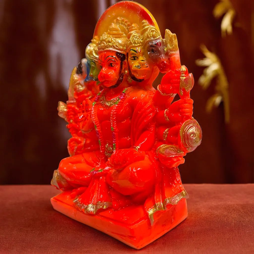 Panchmukhi Hanuman Ji Marble Murti | Blessed by Sankat Mochan Temple from Kashi | Spiritual Gift for Hanuman Jayanti, Diwali | Religious Idol for Home Temple | Multicolour (14L × 6W × 16H cm)