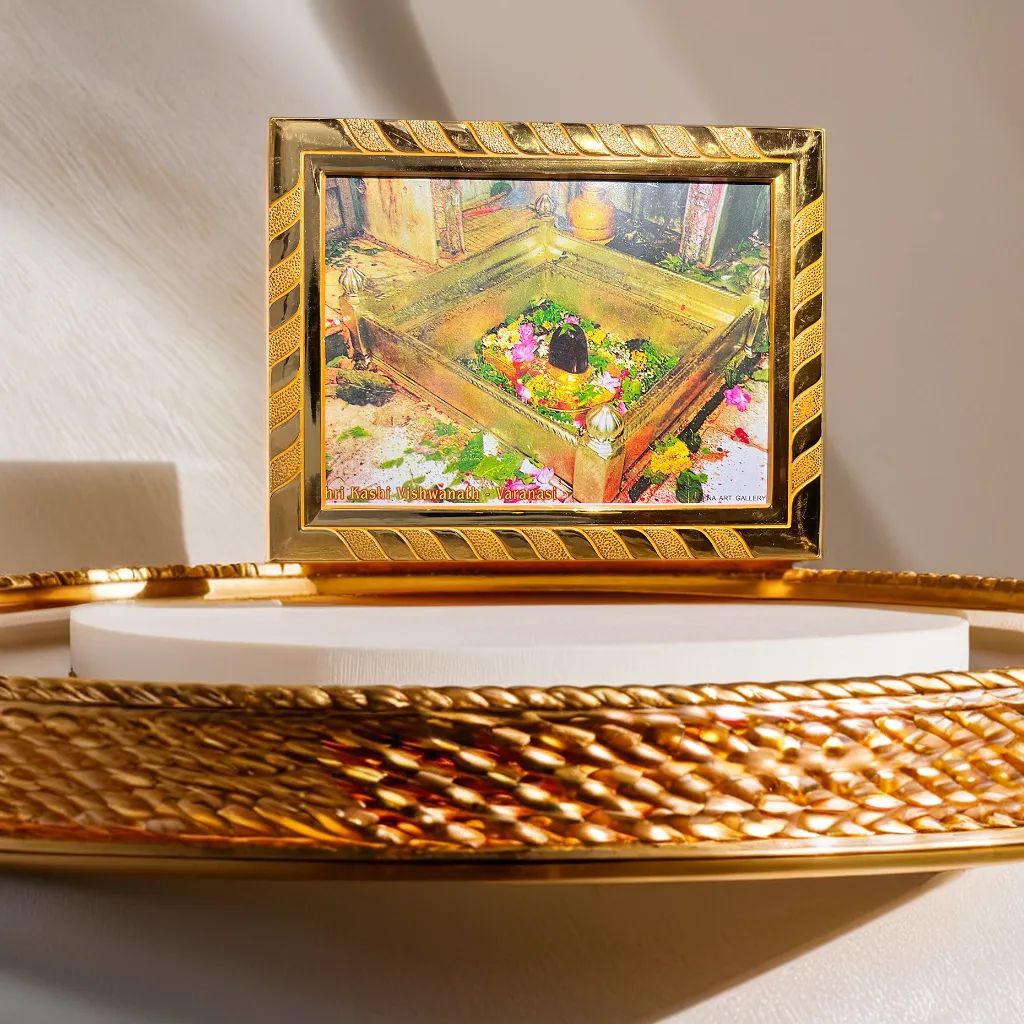 Kashi Vishwanath Shivling Laminated Acrylic Photo Frame with Belpatra for Pooja, Home, Office & Temple Décor (21x16 cm, Multicolour)
