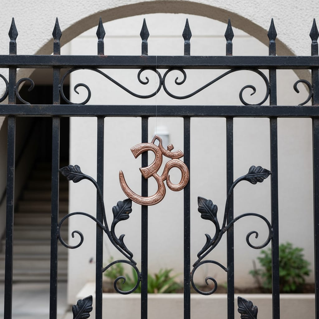 Antique Copper Om Wall Hanging | Vastu & Sacred Good Luck Symbol for Home, Temple, Office, Pooja Room, Main Door, Apartment & Meditation Corners | Brown (20 x 20 cm)