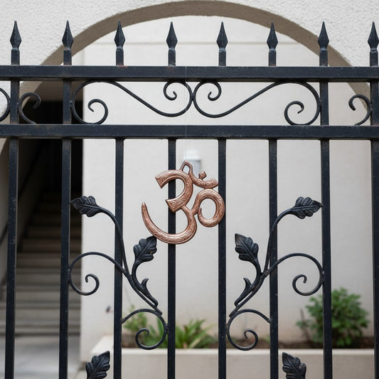 Antique Copper Om Wall Hanging | Vastu & Sacred Good Luck Symbol for Home, Temple, Office, Pooja Room, Main Door, Apartment & Meditation Corners | Brown (20 x 20 cm)