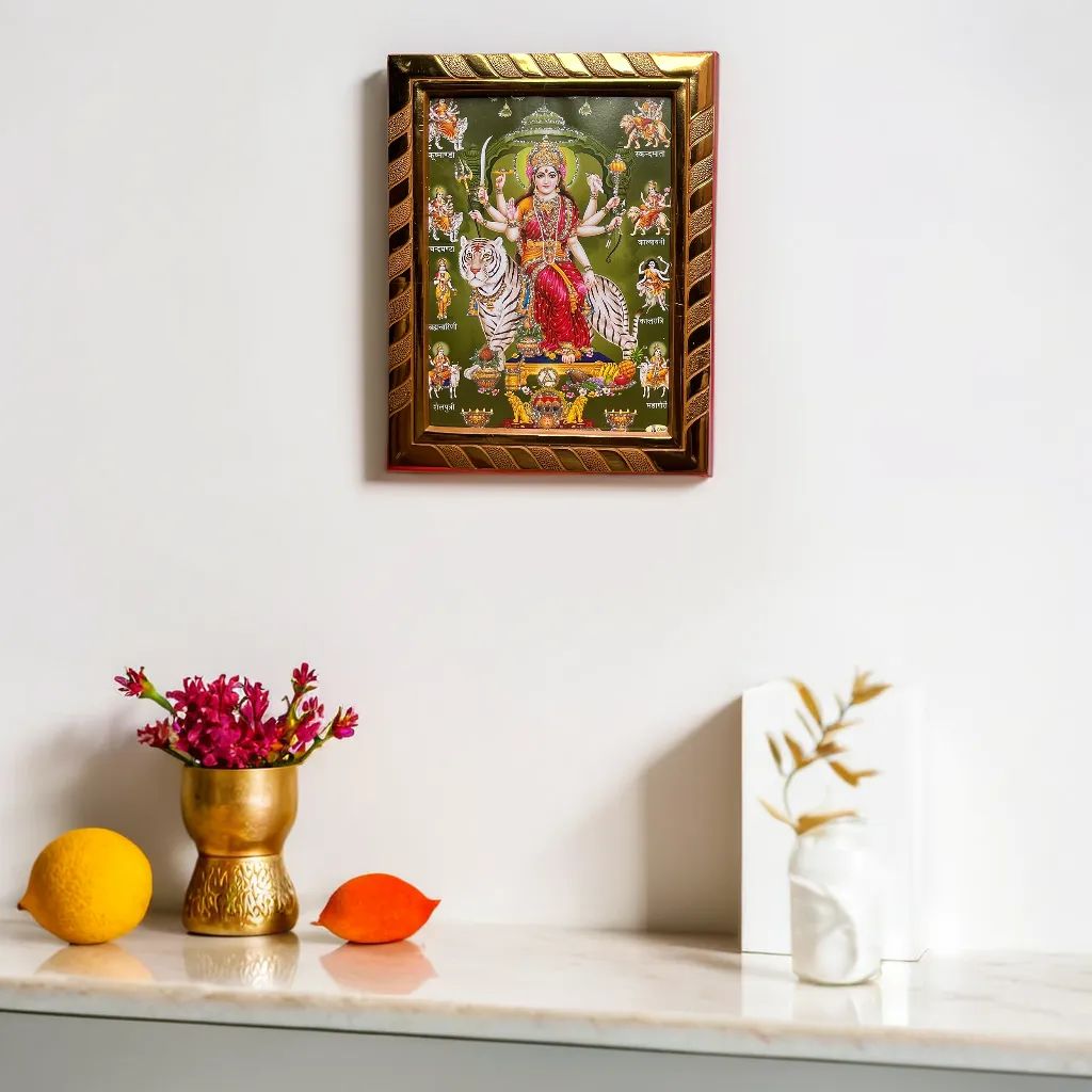 Nav Durga Maa Photo Frame | 9 Roop Durga Mata Ji | Idol for Navratri, Diwali, Dhanteras, Home, Office Temple & Daily Pooja (20 x 16 cm)