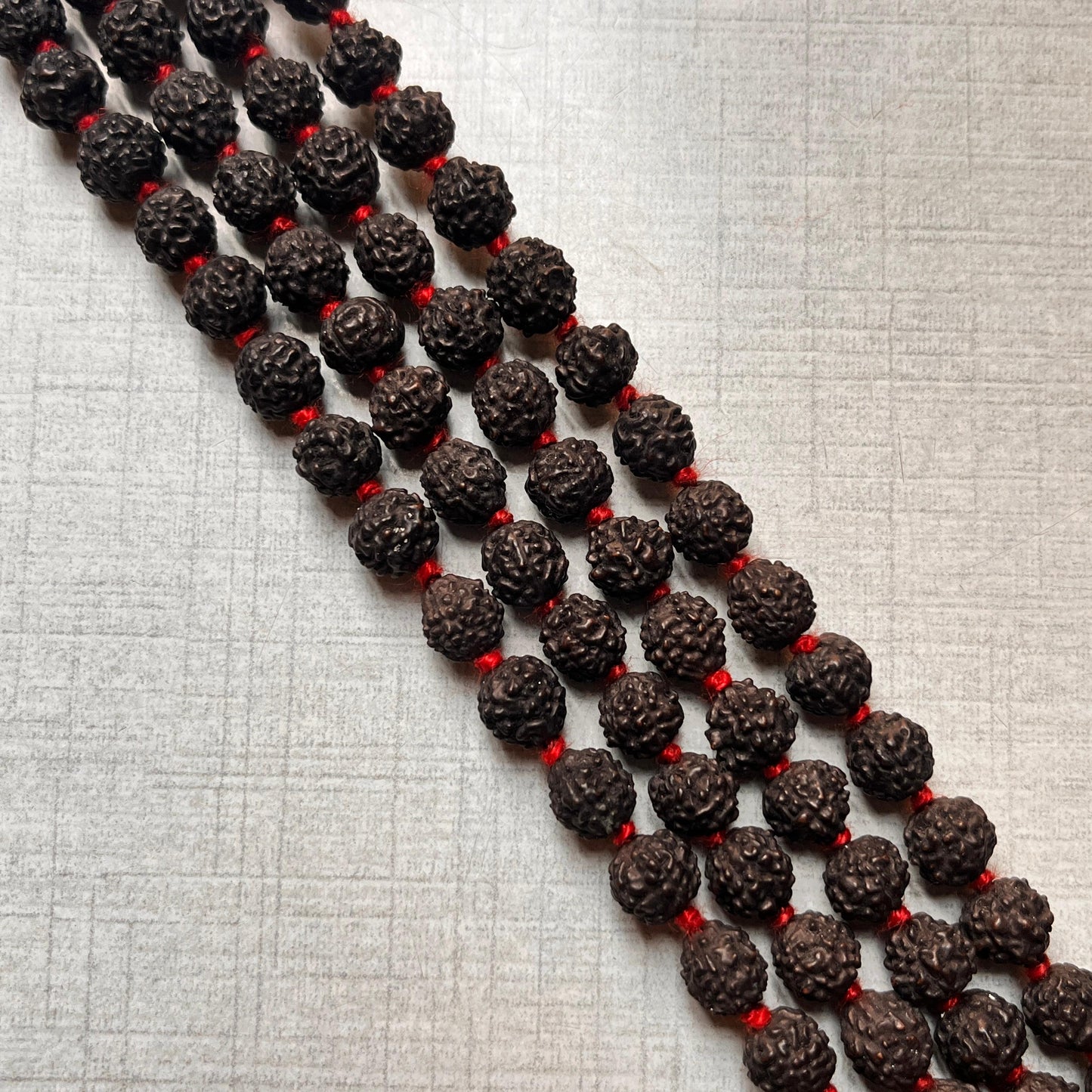 5 Mukhi Rudraksha Jaap & Wearing Mala | 108 Beads, 7mm, Black Colour with Red Tassel