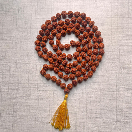 5 Mukhi 108 Beads Rudraksha Mala with Yellow Tassel for Men & Women |  Japa & Puja