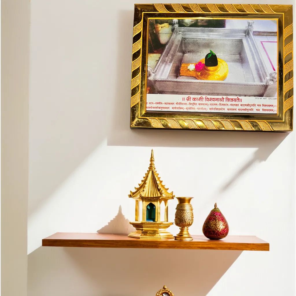 Baba Kashi Vishwanath Acrylic Photo Frame | Elegant Shivling from Baba Kashi Vishwanath Temple | Spiritual Gift for Puja Room, Living Room & Office Decor | Gold(21 x 16) CM