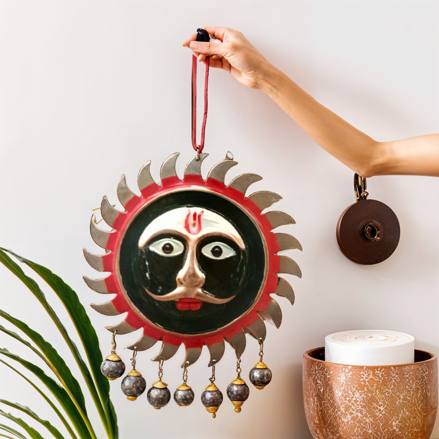 Baba Kaal Bhairav Sun Face Wall Hanging, Banarasi Hand Craft, for Prosperity & Prosperity | Spiritual Banarasi Vastu Gift (5 * 3.5) Inches
