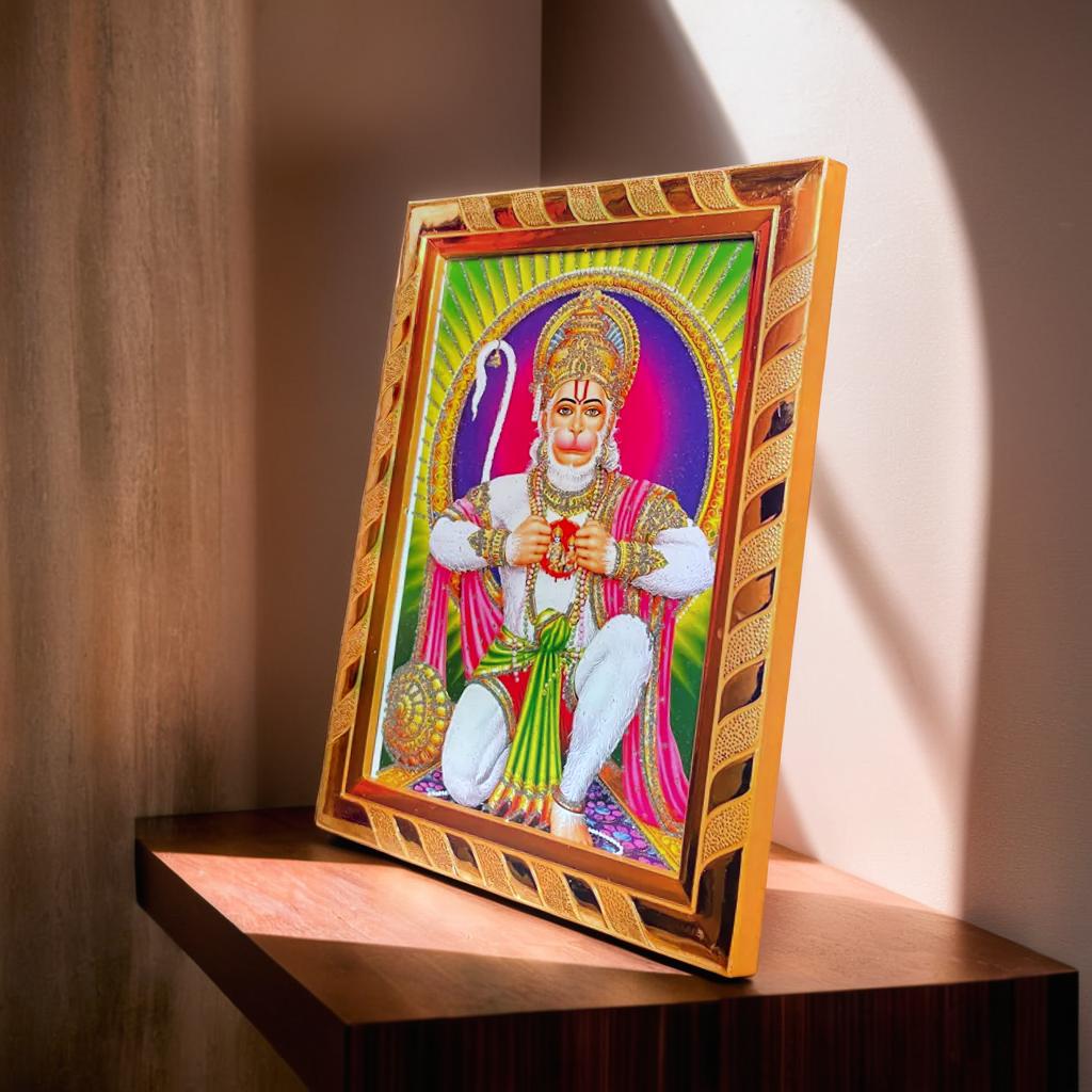 Lord Hanuman Showing Ram-Sita in Heart Divine Jari-Coated Photo Frame, Ideal Spiritual Gift for Home, Religious Wall Decor (16 x 21) Cm