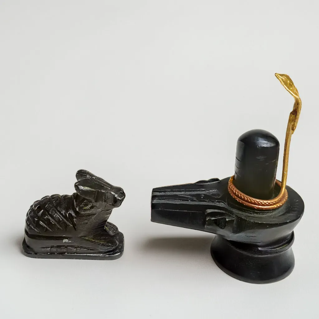 Handcrafted Black Stone Shivling with Nandi Idol and Vasuki, with Kashi Gangajal | Blessed by Baba Kashi Vishwanath | for Worship Mahashivratri, Sawan