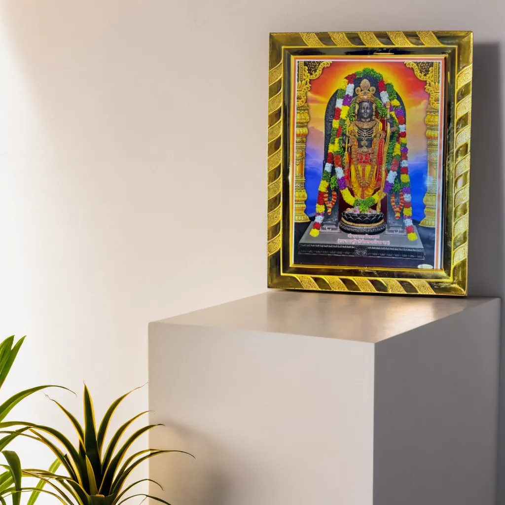 Ayodhya Ram Mandir Acrylic Photo Frame | Spiritual Gift for Home Decor, Puja Room & Office | Golden Frame for Wall & Table Top (21 x 16 cm)