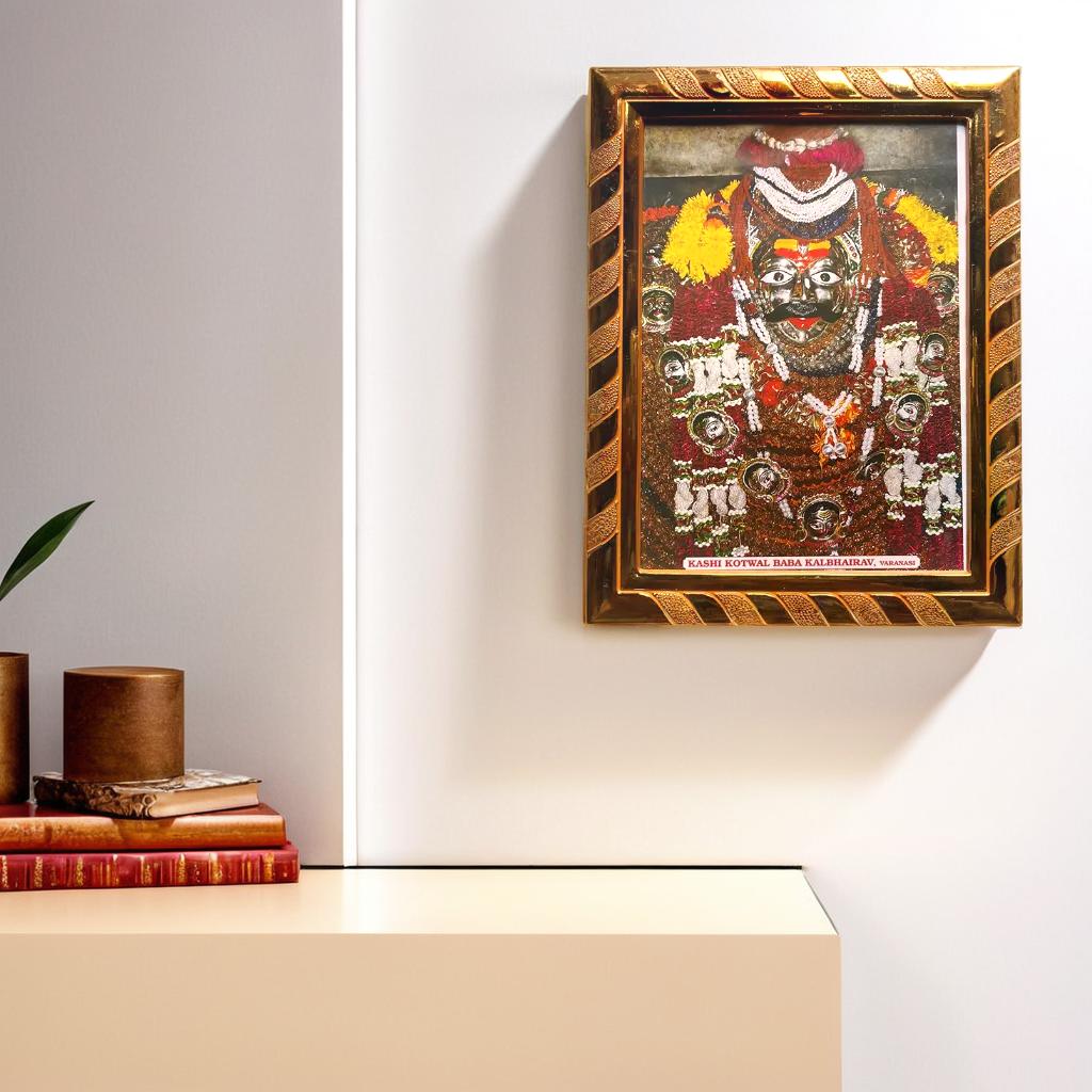Kashi Kotwal Baba Kaal Bhairav Sacred Laminated Acrylic Photo Frame, Blessed from Kashi Baba Kaal Bhairav Temples  (21x16) CM