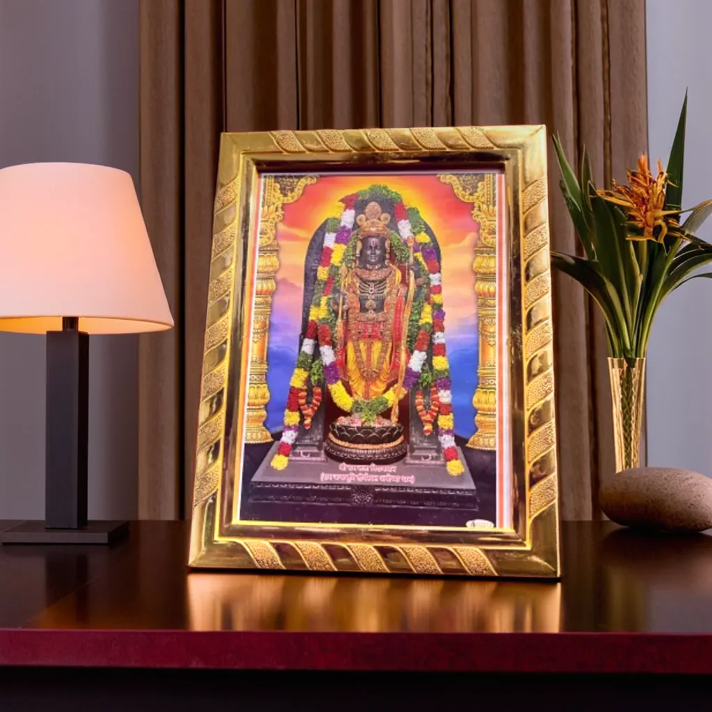 Ayodhya Ram Mandir Acrylic Photo Frame | Spiritual Gift for Home Decor, Puja Room & Office | Golden Frame for Wall & Table Top (21 x 16 cm)