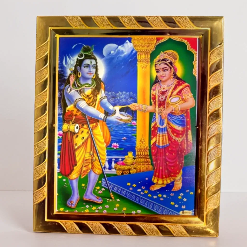 Lord Shiva with Mata Annapurna Photo Frame, Blessed from Kashi Temples, Ideal Spiritual Gift for Home, Kitchen & Ann Bhandar