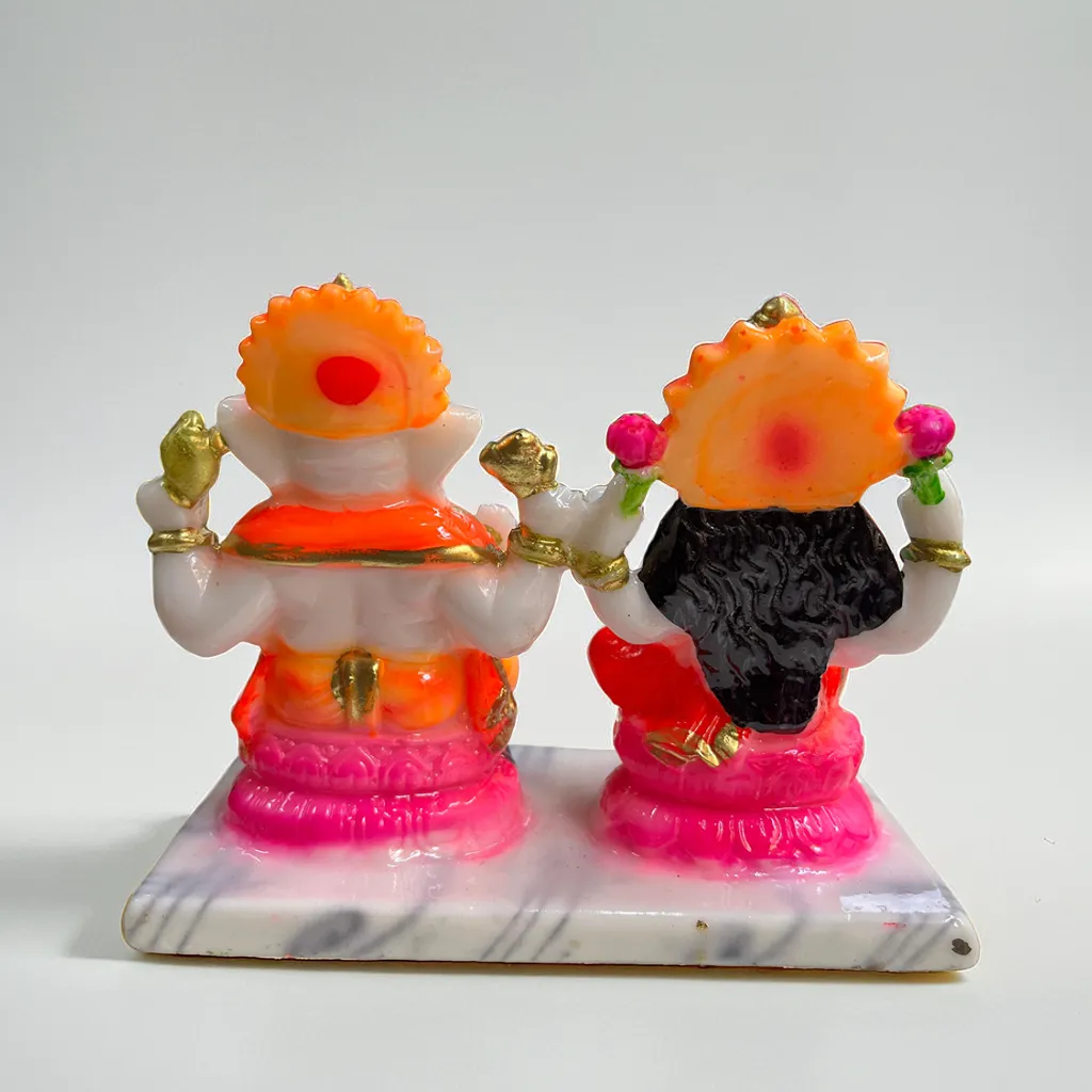 Lakshmi Ganesh Marble Murti | Religious Idol for Home Temple, Diwali, Dhanteras & Festive Pooja | Hand-Painted | Multicolour (16H x 14L x 4W cm)