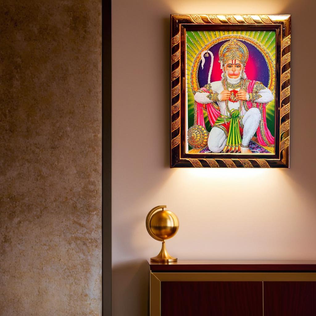 Lord Hanuman Showing Ram-Sita in Heart Divine Jari-Coated Photo Frame, Ideal Spiritual Gift for Home, Religious Wall Decor (16 x 21) Cm