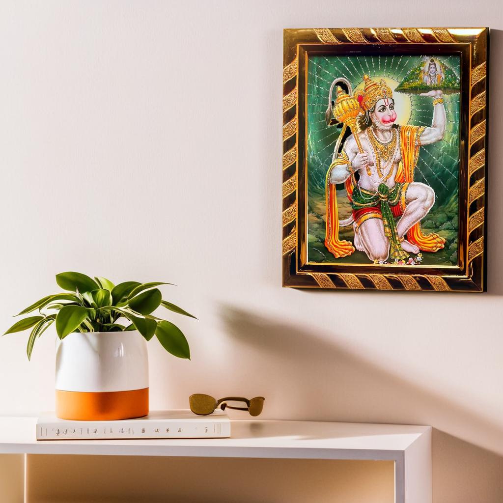 Lord Hanuman with Mountain Acrylic Photo Frame, Ideal Spiritual Gift for Home, Religious Wall Decor (16 x 21) Cm