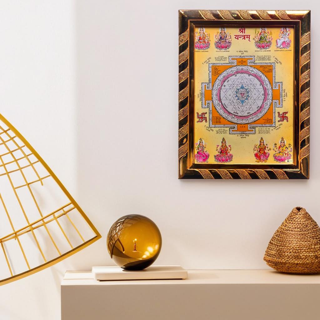 Lakshmi Yantra Jari-Coated Photo Frame, Idol for Home & Office, Divine Prosperity Decor (16 x 21) Cm