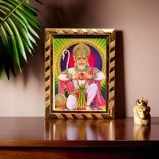 Lord Hanuman Showing Ram-Sita in Heart Divine Jari-Coated Photo Frame, Ideal Spiritual Gift for Home, Religious Wall Decor (16 x 21) Cm