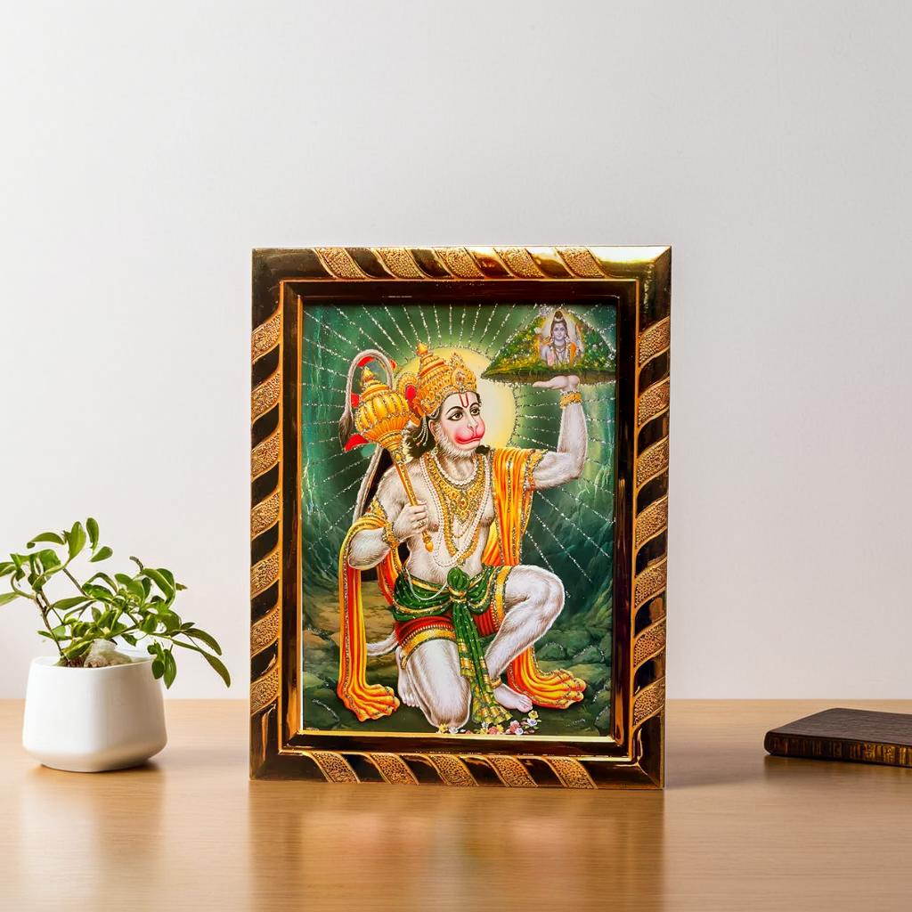 Lord Hanuman with Mountain Acrylic Photo Frame, Ideal Spiritual Gift for Home, Religious Wall Decor (16 x 21) Cm