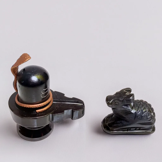 Shivling with Nandi & Brass Vasuki Idol | Black Stone Handcrafted 9 cm, Shivling with Kashi Gangajal | Blessed by Baba Kashi Vishwanath, for Worship Mahashivratri, Sawan & Daily Pooja