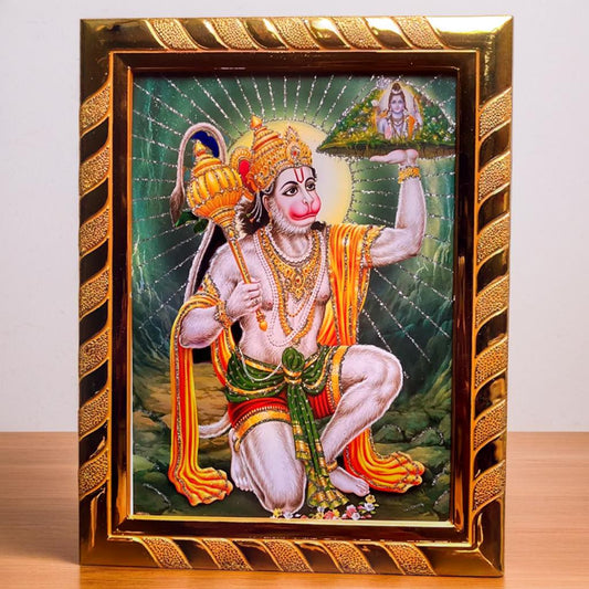 Lord Hanuman with Mountain Acrylic Photo Frame, Ideal Spiritual Gift for Home, Religious Wall Decor (16 x 21) Cm