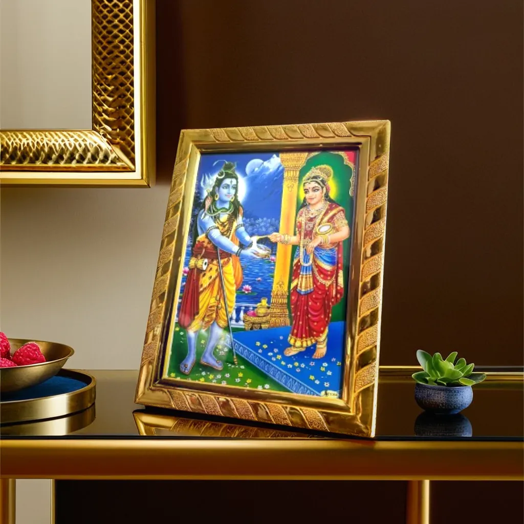 Lord Shiva with Mata Annapurna Photo Frame, Blessed from Kashi Temples, Ideal Spiritual Gift for Home, Kitchen & Ann Bhandar