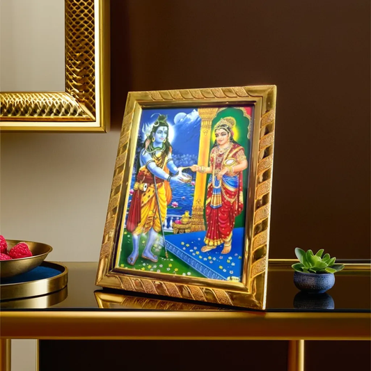 Lord Shiva with Mata Annapurna Photo Frame, Blessed from Kashi Temples, Ideal Spiritual Gift for Home, Kitchen & Ann Bhandar