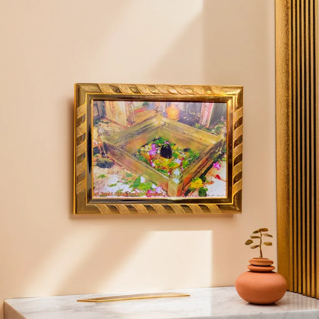 Kashi Vishwanath Shivling Laminated Acrylic Photo Frame with Belpatra for Pooja, Home, Office & Temple Décor (21x16 cm, Multicolour)