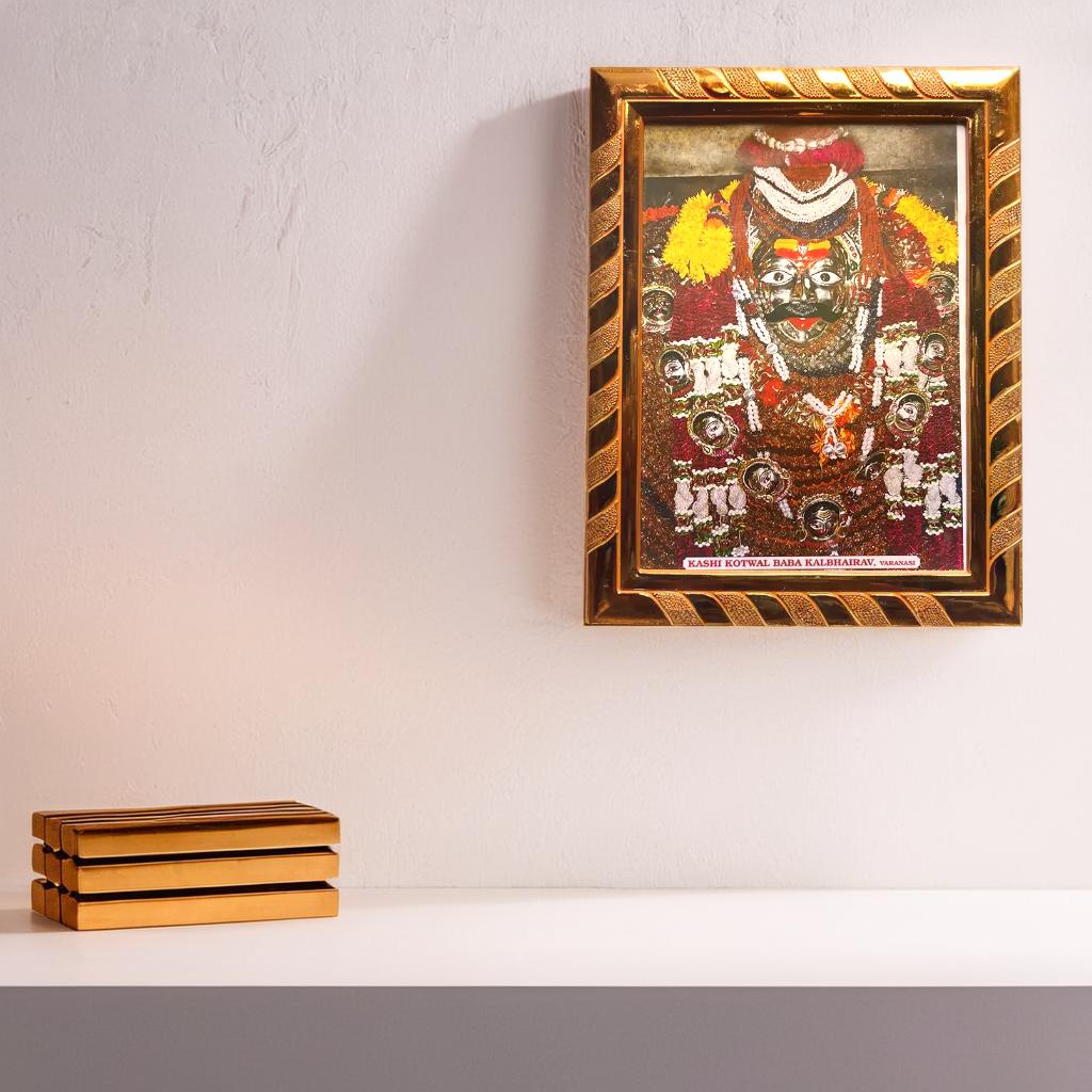 Kashi Kotwal Baba Kaal Bhairav Sacred Laminated Acrylic Photo Frame, Blessed from Kashi Baba Kaal Bhairav Temples  (21x16) CM