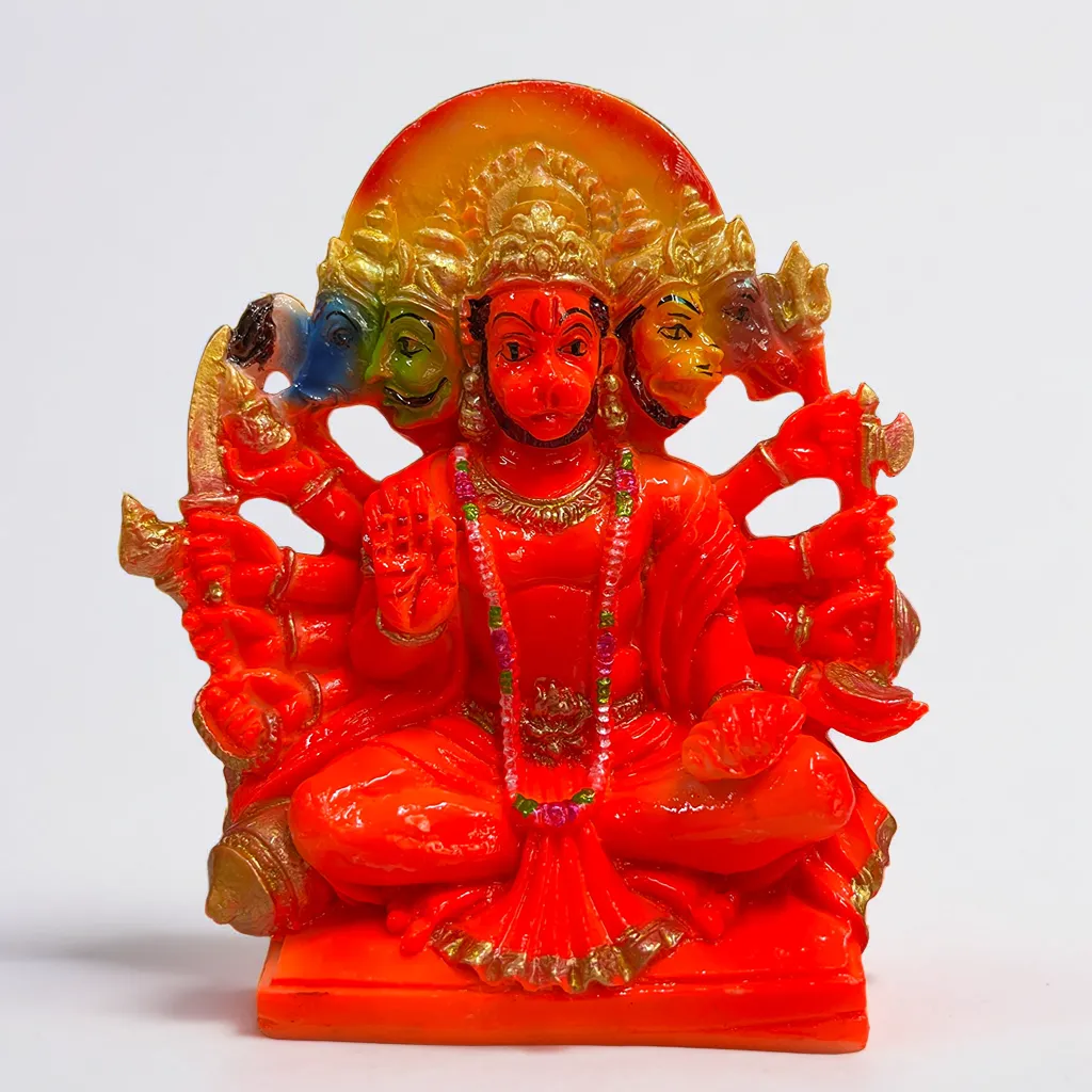 Panchmukhi Hanuman Ji Marble Murti | Blessed by Sankat Mochan Temple from Kashi | Spiritual Gift for Hanuman Jayanti, Diwali | Religious Idol for Home Temple | Multicolour (14L × 6W × 16H cm)