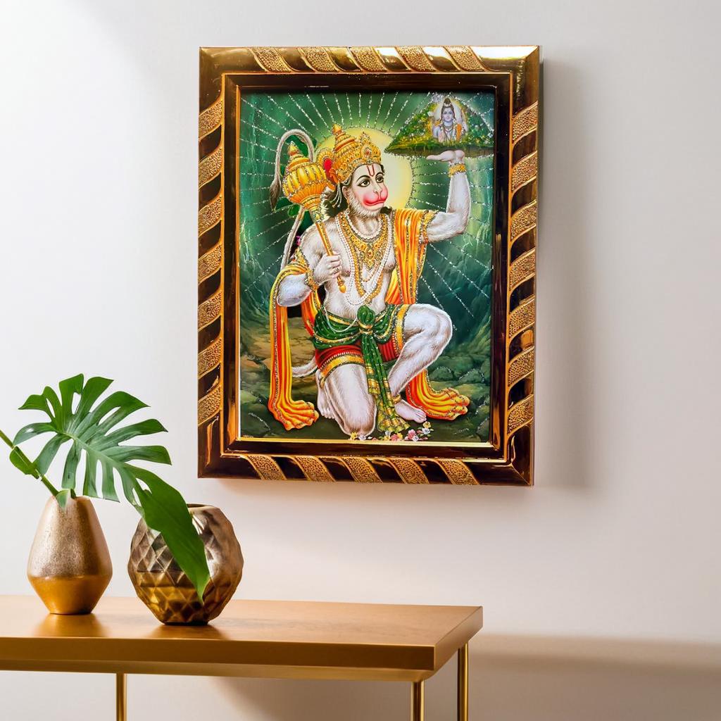 Lord Hanuman with Mountain Acrylic Photo Frame, Ideal Spiritual Gift for Home, Religious Wall Decor (16 x 21) Cm